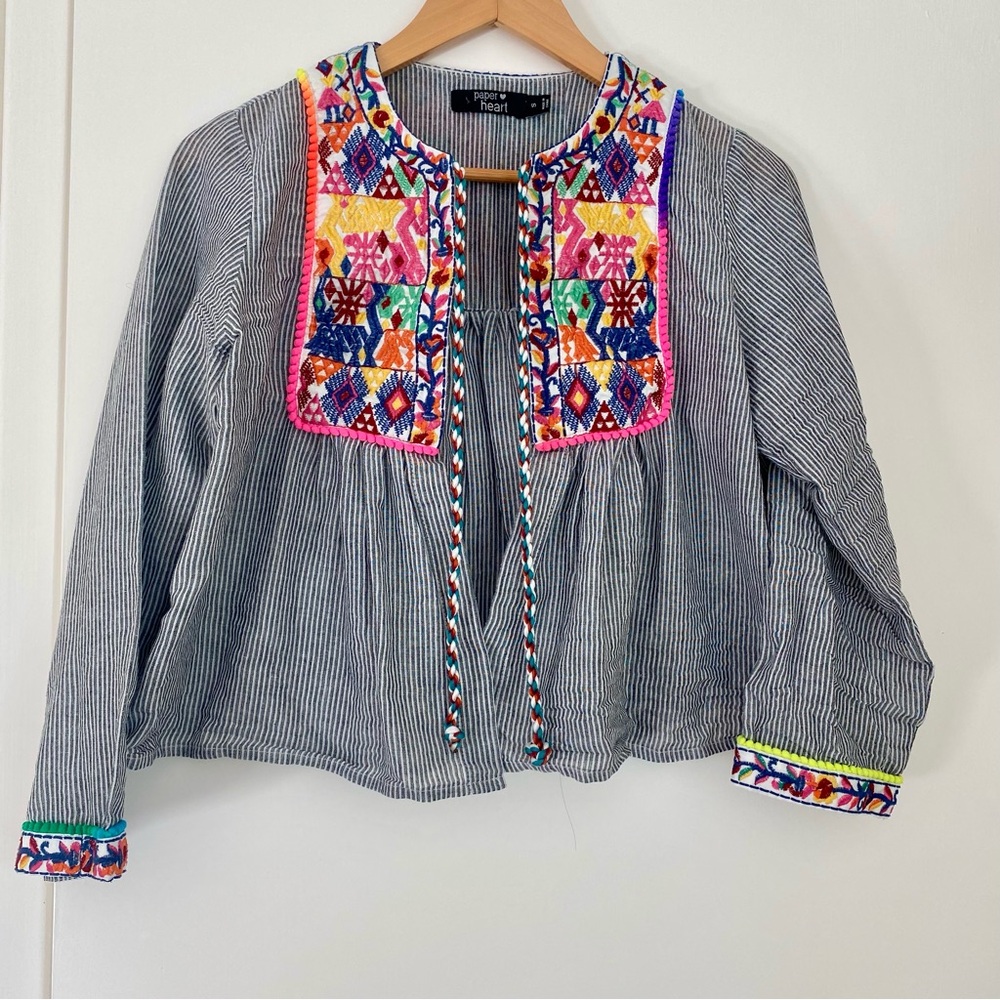 Paper Heart embroidered light weight cotton jacket/top